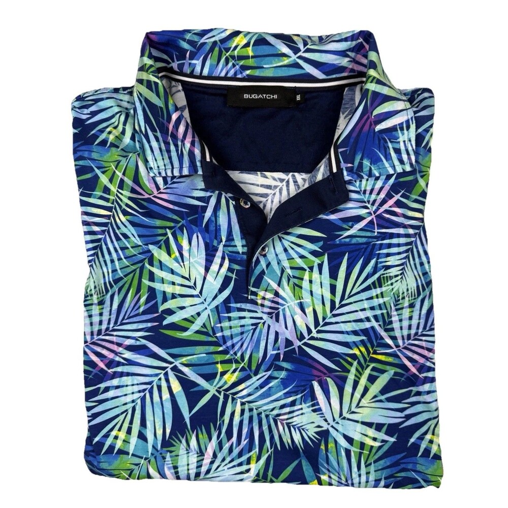 Bugatchi Golf‎ Polo Shirt Men's XXL Blue Palm Leaf